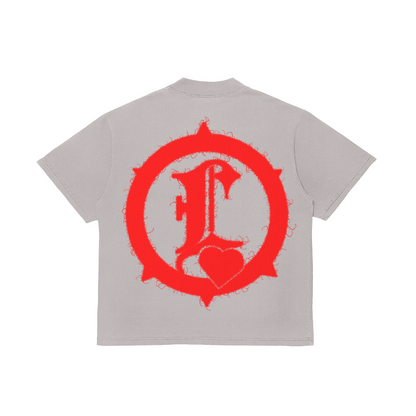 86LOVE STONE GREY CROPPED T-SHIRT (RED)